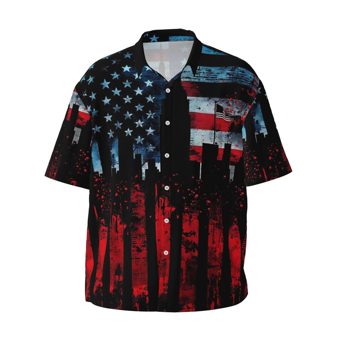 COTAIL Men's Tropical Hawaiian Beach Shirt, Short Sleeve Shirts for Men, Quick-Dry Button Up Shirt for Party, Summer, Vacation, Casual Wear (Medium, American Flag) (M)