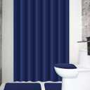 Hosuly 4 Pcs Bathroom Shower Curtain Set with Non Slip Rugs, Toilet Lid Cover and Bath Mat, Waterproof Bathroom Curtains with 12 Hooks Shower Set for Solid Color Bathroom Decor (Blue)