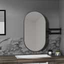 32" x 20" Black Oval Wall Mirror, Capsule Extendable Swivel Bathroom Vanity Makeup Mirror, 360 Rotation Folding Extendable Arm Vanity Mirror for Wall Shower Shaving
