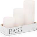 BASK Mottled Pillar Candles - Unscented White Pillar Candles Set of 3 - Dripless, Smokeless for All Occasions