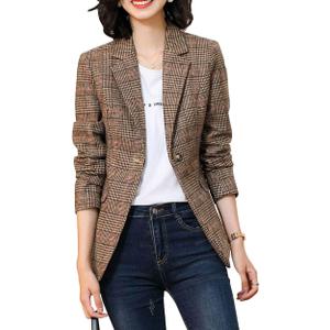 ebossy Women's Notch Lapel 2 Button Boyfriend Blazer Suit Houndstooth Plaid Jacket Coat (XX-Large, X-brown)