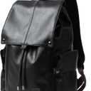 Leather Backpack for Men Fits 15.6" Laptop Vintage Backpacks Waterproof Drawstring Backpack for Travel Daily Work Black