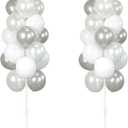 Balloon Column Kit Set of 2 With Balloons Included - with Base, and Pole,Balloon Tower Backdrop Decoration for Wedding, Baby Shower, Birthday Party, or Bachelorette Parties (Silver White)