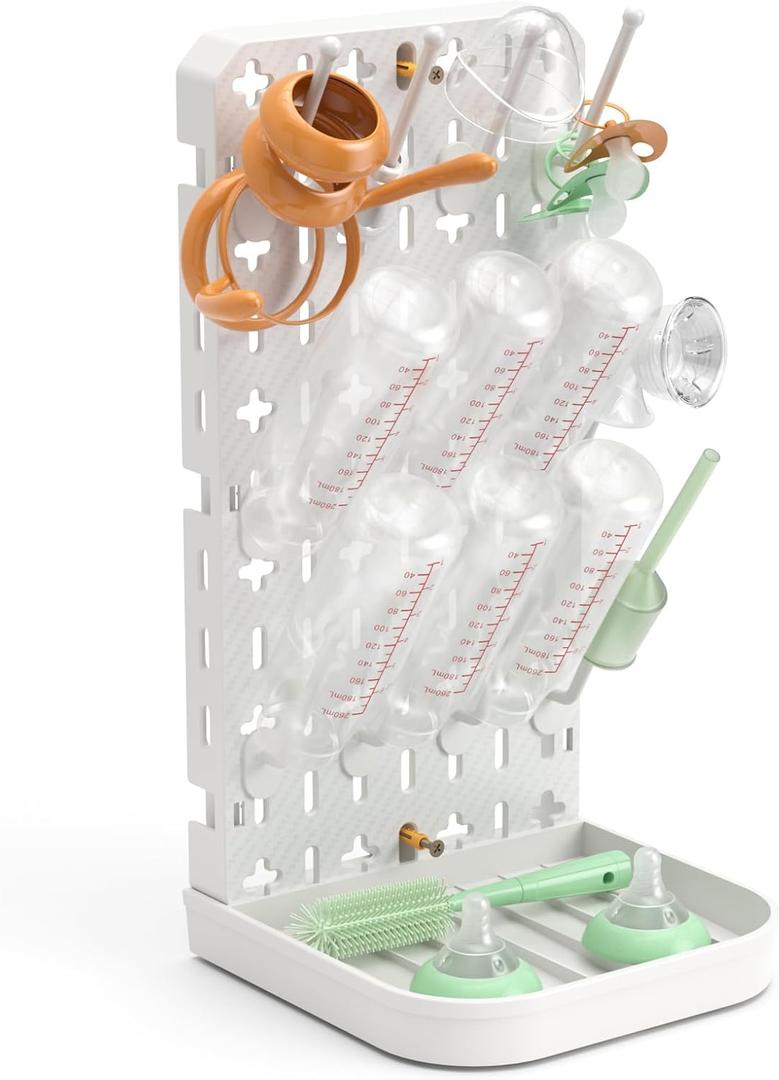 Baby Bottle Drying Rack Baby Bottle Holder Space Saving Bottle Dryer Rack Station Countertop Storage Organizer 12 Travel Bottle Drying Rack Vertical Breast Pump Part Plastic Bag Cup Dryer Tower White