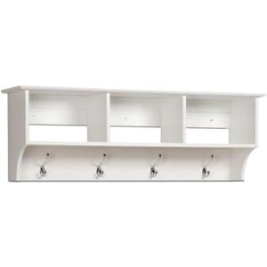 Prepac 48" Contemporary Wall Mounted Coat Rack, Coat Hooks Wall Mount with 3 Shelves, Ideal for Hallway or Entryway Storage Solution, 11.5"D x 48"W x 14.25"H, White