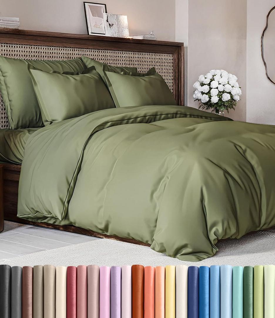 Duvet Cover Full Size Set - Extra Soft Full Duvet Cover 80" x 90" with 2 Pillow Shams - Hotel Luxury, Easy Care & Fade Free w/ Zipper Closures & Ties - All Season, Comfy and Breathable (Sage Green)