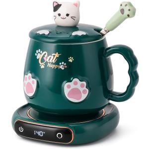 Bgbg Coffee Mug Warmer & Cute Cat Mug Set, Beverage Cup Warmer for Desk Home Office with Three Temperature Up to 140/ 60, Coffee Warmer for Cocoa Milk Tea Water Candle, 8 Hours Auto Shut Off