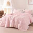 Pink Girls Queen Comforter Set 3 Pieces Faux Fur Fluffy Bedding Set Warm Plush Furry Teen Girl Bedding (Blush Pink, Queen)