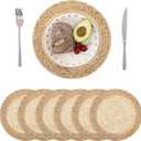 SHACOS 12 inch Round Woven Placemats Set of 6 Natural Corn Husk Water Hyacinth Place Mats Handmade Boho Braided Straw Rattan Table Mats Plate Chargers for Home Wedding Party Table Decor