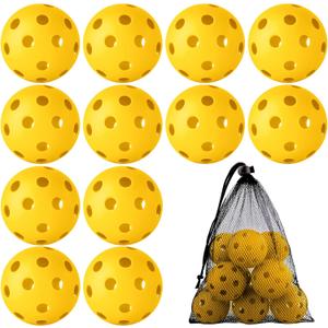 Coopay 12 Pack Plastic Baseballs Practice Training Balls Lightweight Hollow Softballs with a Drawstring Bag for Hitting Pitching Batting Training Indoor Outdoor Sport (Yellow)