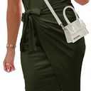 NOLLSOM Women Casual Sleeveless Striped Tank Midi Dresses Halter Neck Ruched Bodycon Dresses Tie Waist T Shirt Summer Dress (Medium, Tie Army Green)