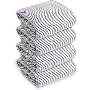 SOFTBATFY Soft Fluffy Microfiber Bathroom Hand Towels with Handing Loop, High Absorption Ultra Plush Stripe Towel for Face, Body, Gym, Swimming and Hair Spa 4Pack 1630 Inches(Grey White Stripe)