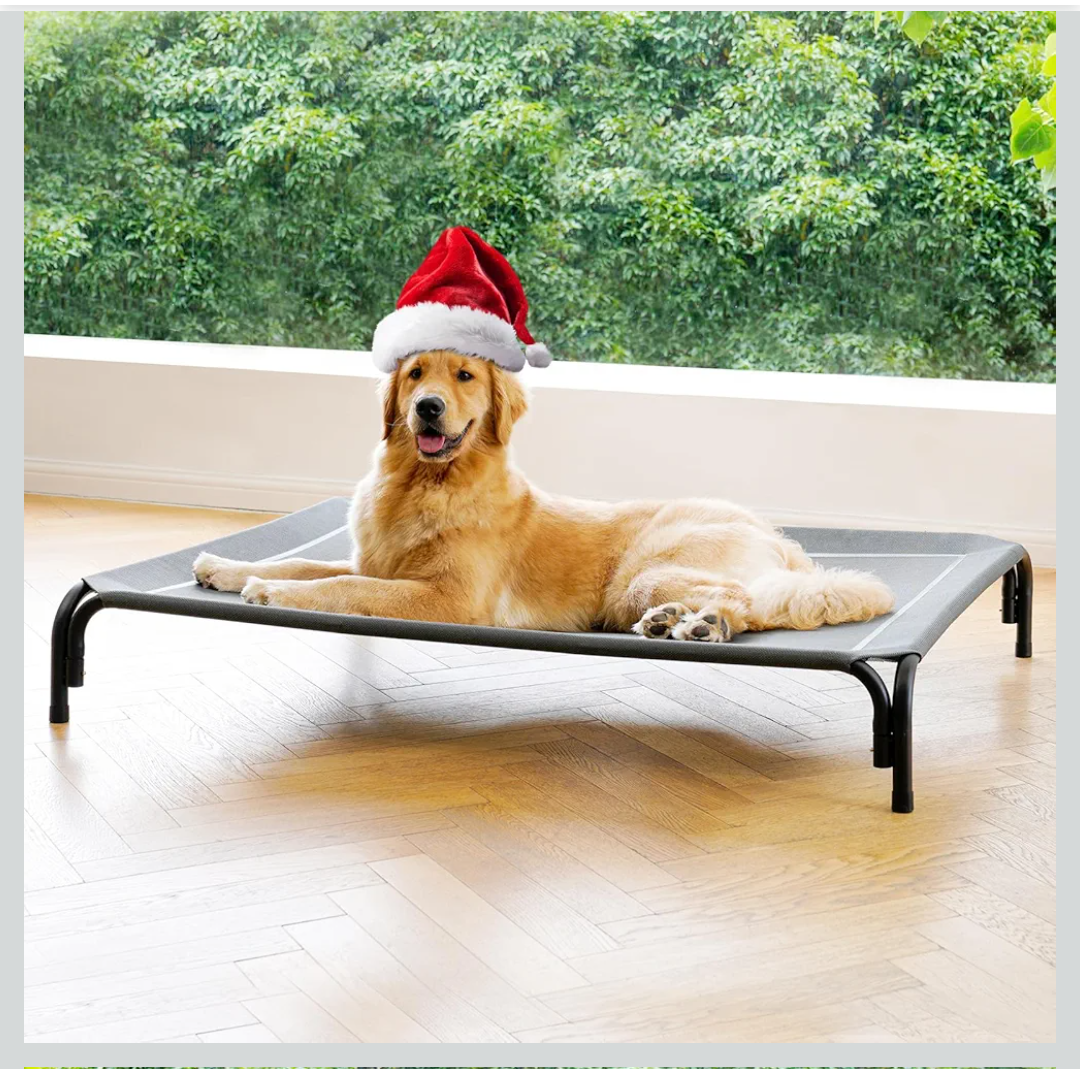Dog Bed Raised Outdoor Dog Cot for Large Dogs, Installation Requires No Tools, Frame with Washable Cooling Breathable Mesh Anti-Slip Feet, Indoor Pet Bed, Grey, 28 Inches