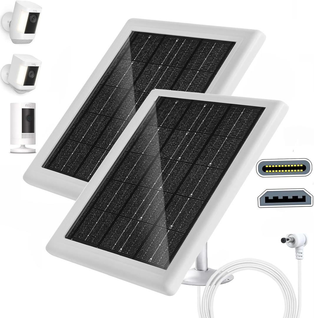 Ring Camera Solar Panel 5V 5W Outdoor Solar Battery Charger for Ring Spotlight Camera, Stick Up Camera with IP65 Waterproof, 16.4ft Cable, 360 Adjustable Bracket (White,2 Pack) Ring Camera Solar Panel 5V 5W Outdoor Solar Battery Charger for Ring Spotlight Camera, Stick Up Camera with IP65 Waterproof, 16.4ft Cable, 360 Adjustable Bracket (White,2 Pack)