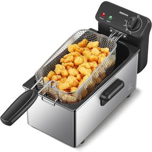 Reemix 3L Electric Deep Fryer 1500W, Adjustable Temperature up to 375°F, Detachable & Dishwasher Safe Oil Pot, Small Countertop Fried Chicken Maker, Stainless Steel
