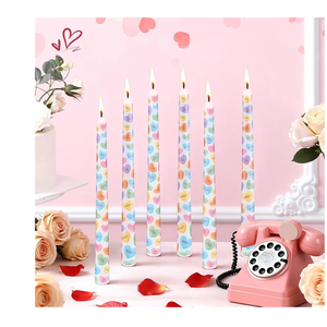 Lyrow 6 Pcs Valentine Heart Taper Candles Candy-Colored Tall Taper Candles 10 Inch Long Unscented Heart Candle Sticks for Valentine Birthday Wedding
