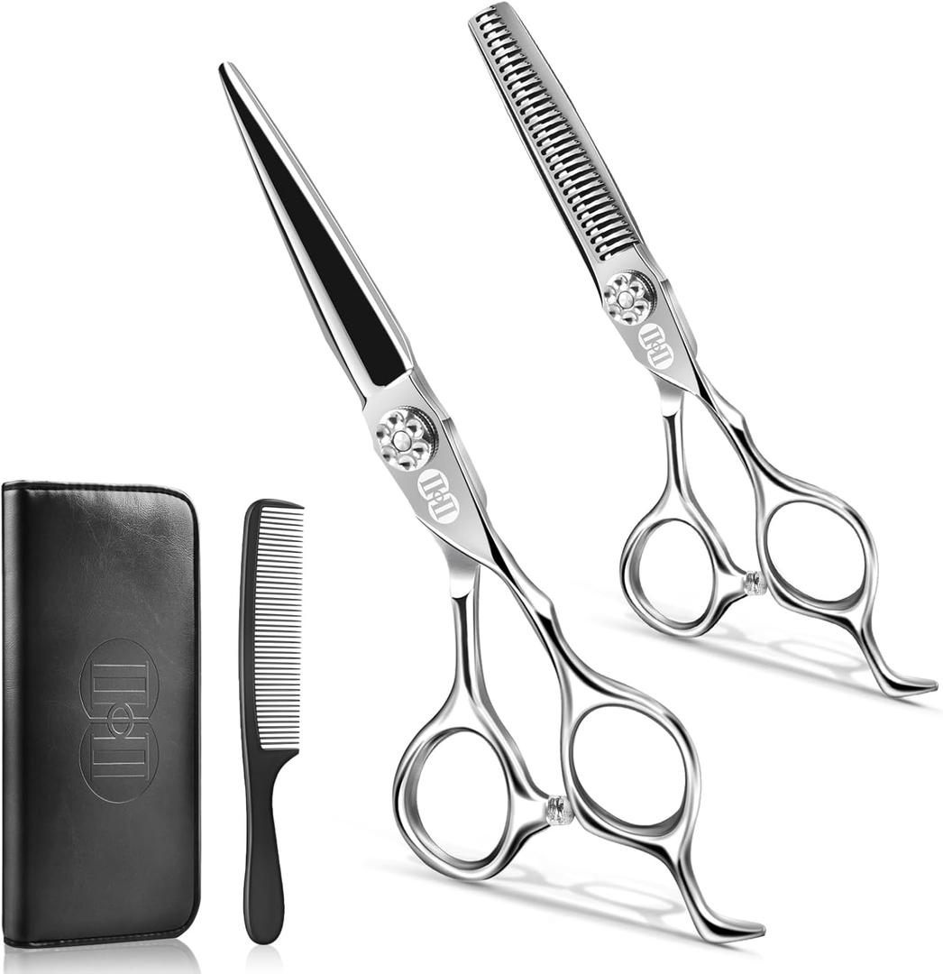 CIICII Professional Hair Cutting Scissors Shears Kit, 440C 6.7 Inch Barber Haircut Scissors Set (Hair Beard Trimming Haircutting Thinning Shears) for Hairdressing Stylist Hairdresser Salon Home