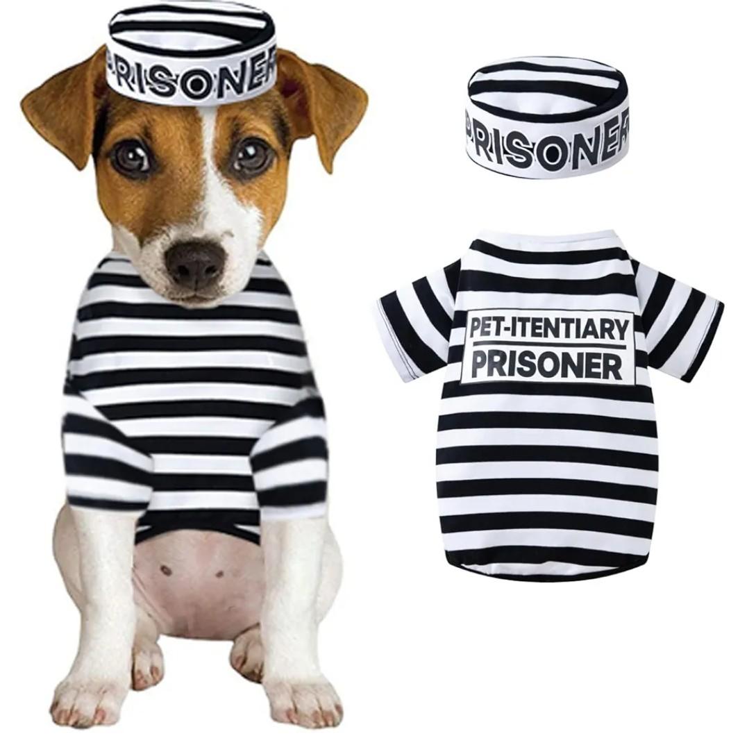 Prisoner Pet Costume Prison Pooch Funny Prisoner Halloween Costume for Small Dogs Cats (X-Large) White Black
