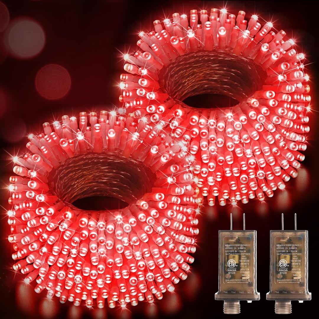 Hezbjiti 2 Pack 1000 LED 403 FT Christmas String Lights Outdoor, 8 Lighting Modes IP44 Waterproof Fairy Lights with Timer and Dimmable Function for Party Tree Decorations (Red, Clear Wire)