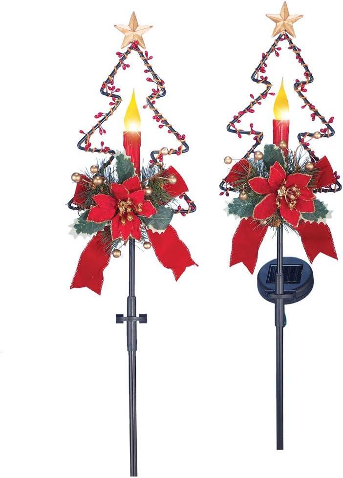Collections Etc Solar Christmas Candle Garden Stakes - Set of 2