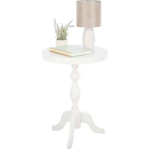 Pedestal Side Table - Round End Table with Vintage Look - Accent Furniture for Living Room, Bedroom, Office, or Entryway - Functional End Tables for Small Spaces by Lavish Home (White)