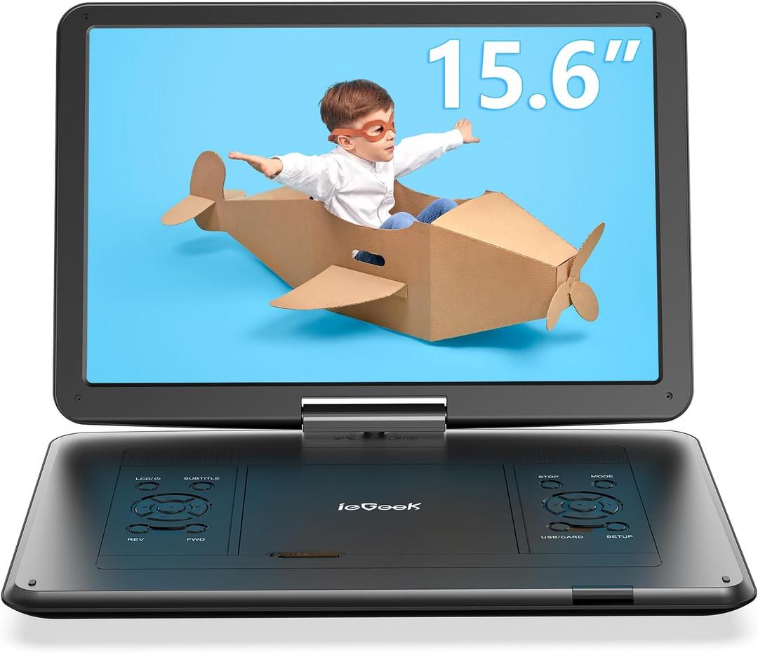ieGeek 17.5" Portable DVD Player with 15.6" Swivel HD Large Screen, 6 Hrs 5000mAH Rechargeable Battery, High Volume Speaker, Support USB/SD Card/Sync TV, Car Charger, Remote Control,No Region Restrict