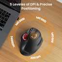 SABLUTE MAM2 Wireless Trackball Mouse, Rechargeable Ergonomic Mouse with Thumb Control for 3 Devices (Bluetooth and USB), 5-Level DPI, Silent Click, Compatible PC Laptop Mac iPad, Easy Clean, Red Ball