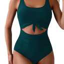 Eomenie Women\'s One Piece Swimsuit Tummy Control Slimming Bathing Suit Cutout Tie Knot Swimwear Teal M/L