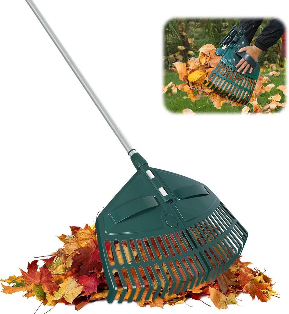 ORIENTOOLS 69" Adjustable Leaf Rake with 5-Section Handle, 26-Tine Durable Plastic Head, Dual-Use Design Converts to Leaf Scoops, Lightweight Yard Rake for Lawns, Grass, Shrubs & Garden Cleanup