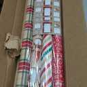 American Greetings Christmas Wrapping Paper Set, Red and Tan Brown Holiday Gift Wrap (120 sq. ft., 4 rolls-30 in. x 12 ft., 7 Adhesive Bows, 30 Gift Tag Stickers) Plaid, Stripes, and Snowmen