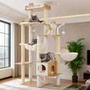 Heybly Cat Tree, 70.5 Inch Wood Tall Cat Tower for Large Indoor Cats with Extra Stable Structure, Modern Cat Furniture with All-Sisal Scratching Posts, Cat Condo & Hammocks, Walnut HCT121WB