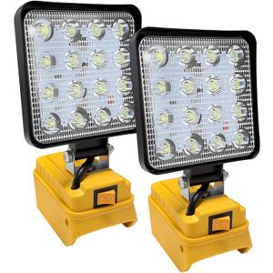 2PCS Cordless LED Work Light for DEWALT Battery, 48w 3800lumens Battery Powered Work Lights for Battery, Portable LED Light with Two USB Charging Port for Workshop, Outdoor, Emergencies