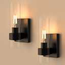 Zevluck Wall Sconces Set of 2, Matte Black Bathroom Vanity Light with Cylinder Clear Glass, Modern Hardwired Vanity Wall Lamps for Bathroom, Bedroom, Living Room, Stairs, Hallway
