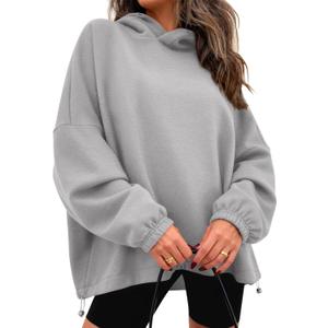 KIRUNDO Hoodies For Women 2026 Fall Fashion Hooded Oversized Sweatshirt Long Sleeve Fleece Pullover Trendy Winter Clothes (Small, Grey)