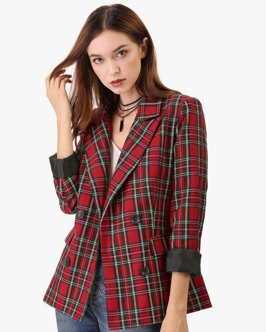 Allegra K Women's Notched Lapel Double Breasted Work Formal Blazer Jacket XL