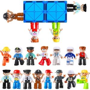 Large Magnetic People Figures for Kids-15pcs,3Community Helpers Toys People Set Perfect for Magnetic Tiles Building Blocks for Toddlers Boys Girls Ages 3 4 5 6 7+,Creative Magnet Toys Expansion Pack