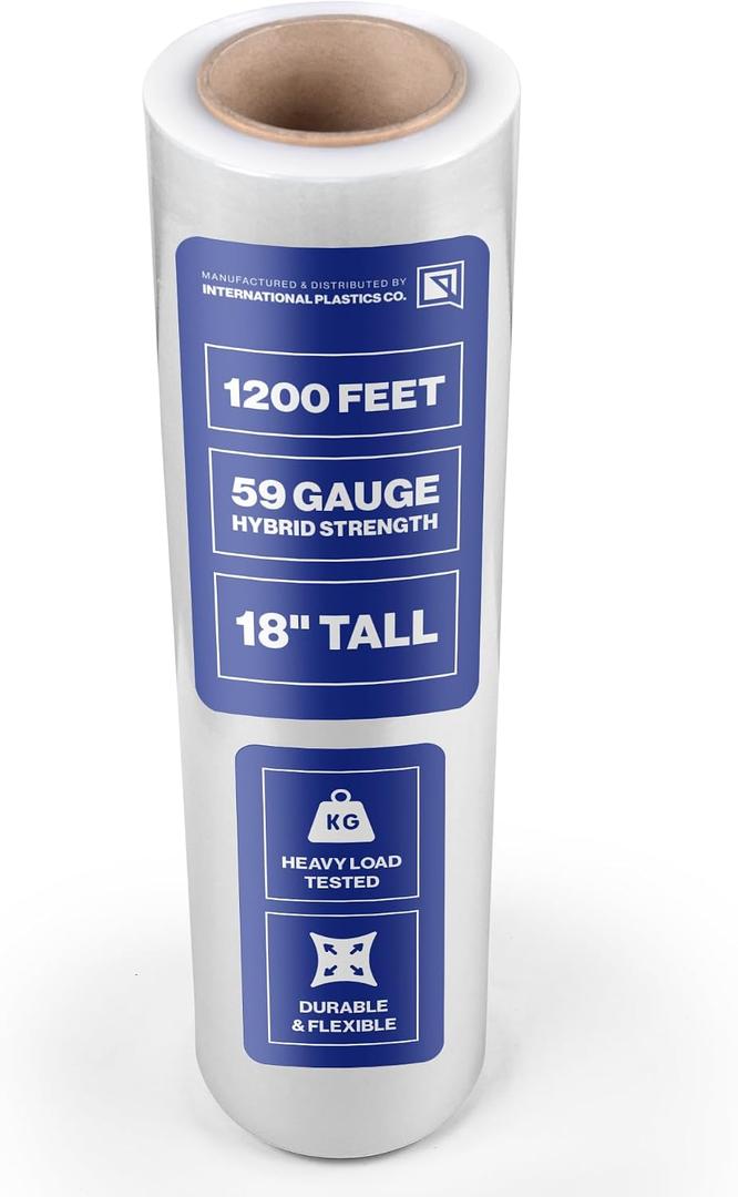 International Plastics Co. 18" Plastic Stretch Film Wrap 1200 feet 500% Stretch Ability