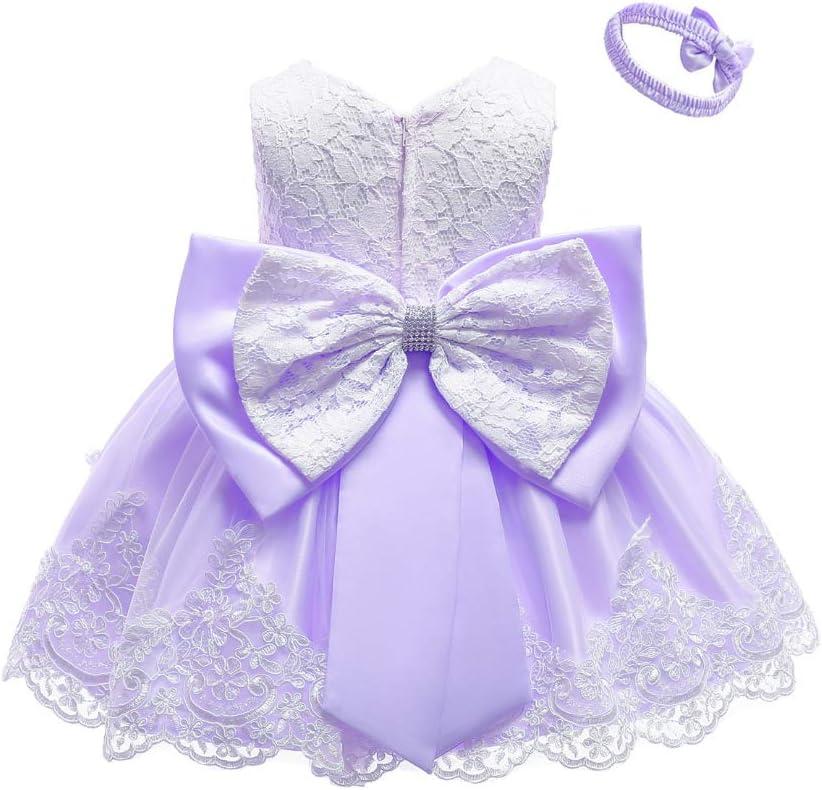 Toddler Baby Girl Embroidered Tutu Ball Gown Lace Dresses with Headwear 12-18M