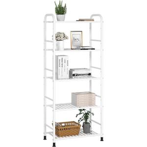 JSB 5-Tier Adjustable Shelving Unit, Heavy Duty Storage Rack Organizer Metal Corner Shelf for Kitchen Living Room Laundry Pantry Bathroom (White, 5 Tier)