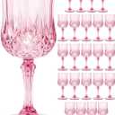 Plastic Wine Glasses Set, 7oz Vintage Goblets Shatterproof Unbreakable Reusable & Disposable, Drinking Glasses with Stem, for Wedding Outdoor Dinner Easter Party (24pcs, Pink)