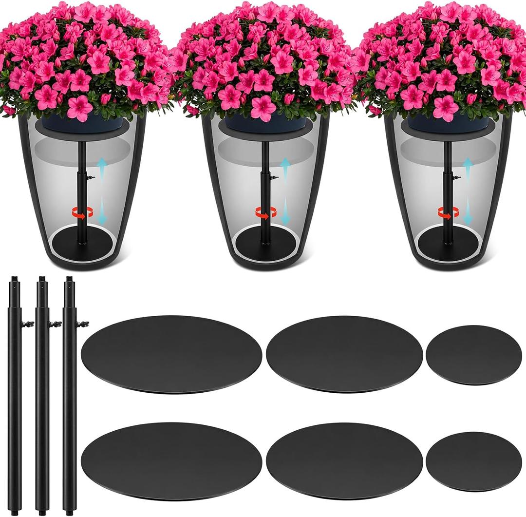 Novabright 3 Pack Adjustable Plant Riser for Inside Pot 7.5-12" Planter Inserts for Large Pots Metal Pot Fillers for Tall Square Round Taper Planters Container Indoor Outdoor (6''8" 10" Base or Top)