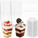 5oz Plastic Dessert Cups with Lids and Spoons, Clear Small Yogurt Parfait Cups with Lids, Mini Dessert Shooter Cups with Spoons, Square Appetizer Cups for Party Fruit Pudding Trifle Ice Cream 20 Pack