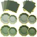 Vesici 144 Pcs Sage Green Party Plates with Napkins 9 Inch 7 Inch Paper Plates and Disposable Napkins with Gold Foil Border for Tea Birthday Bridal Baby Shower Wedding Party Supplies