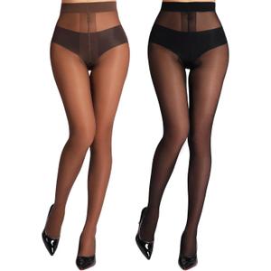 MERYLURE Sheer Black Tights for Women T-Crotch 20D Ultra Thin Pantyhose High Waist Stockings Reinforced Toes 2 Pairs (Medium)