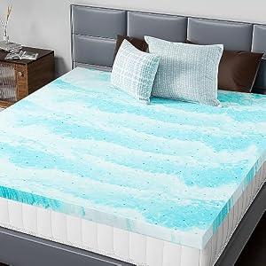 DUMOS Mattress Toppers Memory Foam Full Size, 2 Inch Thick Bed Topper Pad Cooling Gel Infused Soft Comfy Padding Breathable for Sleeper Sofa Couch RV Camper, CertiPUR-US Certified, Blue