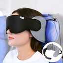 Airplane Pillow Combo with Chin Strap, Travel Pillows for Airplanes with Sleep Eye Mask, Plane Pillow for Long Flights, Car Road Trip, 360 Headrest, Stop Bobblehead, FSA HSA Eligible, Grey