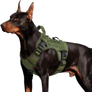 WINGOIN Tactical Dog Harness for Large Dogs, Heavy Duty No Pull Dog Harness with Handle, Adjustable Reflective Military K9 German Shepherd Big Size Dog Vest for Walking, Training, Hunting, Green (L) (L: 45-80 lbs (Chest:27-37",Neck:19-25"))