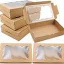 BILLIOTEAM Pack of 30 7" x 4 3/8" x 1 1/2" Small Kraft Cookie Boxes with Clear Window - Ideal for Desserts, Pastries & Candies - Perfect for Weddings, Parties & More (Brown)