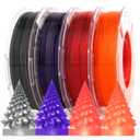 AMOLEN Rapid PETG Transparent 3D Printer Filament 1.75mm Transcucent +/-0.02mm,500mm/s High Speed Strong Toughness Christmas Multicolor Bundle Black/Purple/Red/Orange 250gx4