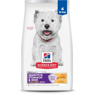 Hill's Science Diet Adult Sensitive Stomach & Skin Small Bites Dry Dog Food, Chicken, 4 lb. Bag, BB Date Not Found